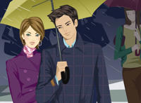 下雨男人为女人打伞