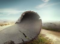 卷起的柏油路面科幻图片