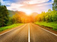 一条宽大的马路穿过丛林图片