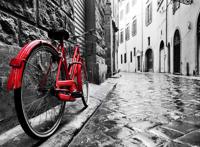 红色单车黑白街景唯美图片