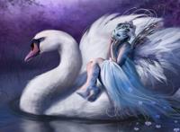坐在天鹅身上的美女艺术图片
