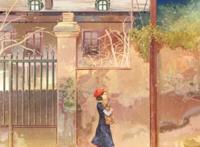 在破旧的街道上一位正在行走的时尚女孩