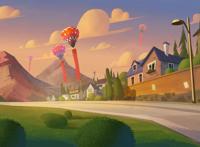 山村小路气球风景动漫图片