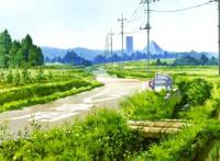 乡村小路小草电线杆远处山川风景图片