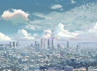 城市眺望高楼蓝天白云动漫图片