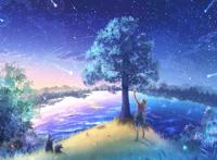 湖边夜晚流行穿过美丽夜晚图片