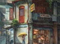 在便利店旁边等人的日系动漫图片