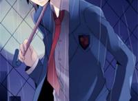 清新男生雨中撑伞的图片