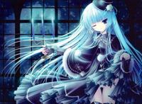 动漫美少女 冰蓝色头发