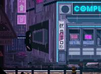 《wallpaper engine》像素风 - 赛博朋克的下雨街道动态壁纸#动态图