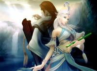 秦时明月雪糕的图片 就是雪女和小高 背靠背小高拿琴