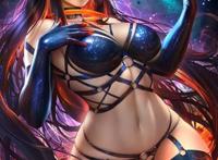 画师:neoartcore绘画的吐舌头,黑发,黑腿,乳沟,大地,女性