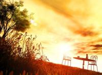 晚霞户外桌椅悠闲图片