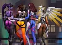 从左到右依次为黑百合,猎空,d.va及天使