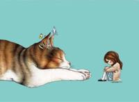 小女孩旁边有猫的漫画图片