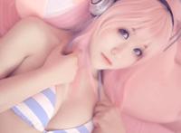 Cosplay福利/超级索尼子SUPER SONICO 蓝白条巨乳福利