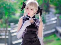 Cosplay福利/缘之空穹妹 旗袍Cosplay美图 油亮黑丝过膝袜腿玩年