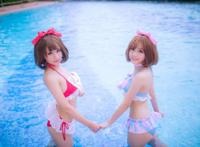 Cosplay福利/奇迹暖暖 暖暖粉格姐妹花 性感泳装诱人cos福利