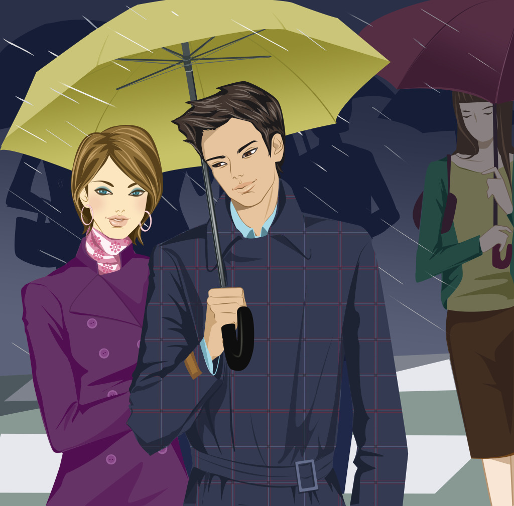下雨男人为女人打伞(点击浏览下一张趣图)