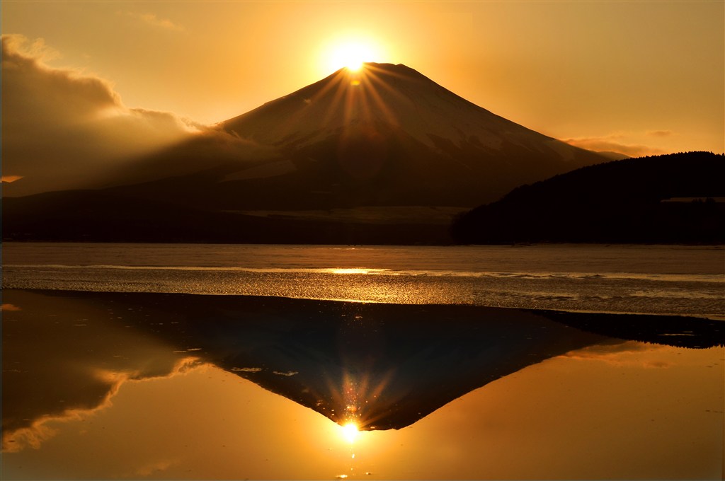 富士山傍晚金光恬静图片(点击浏览下一张趣图)