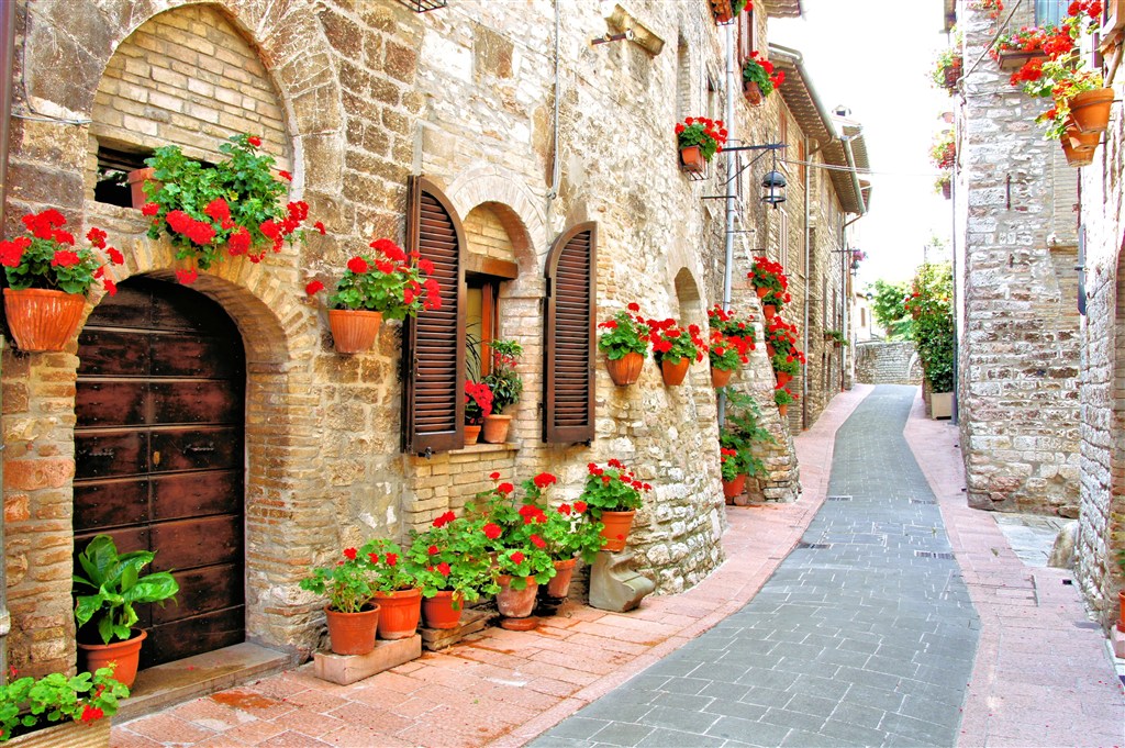挂满鲜花的欧式城堡小巷图片(点击浏览下一张趣图)