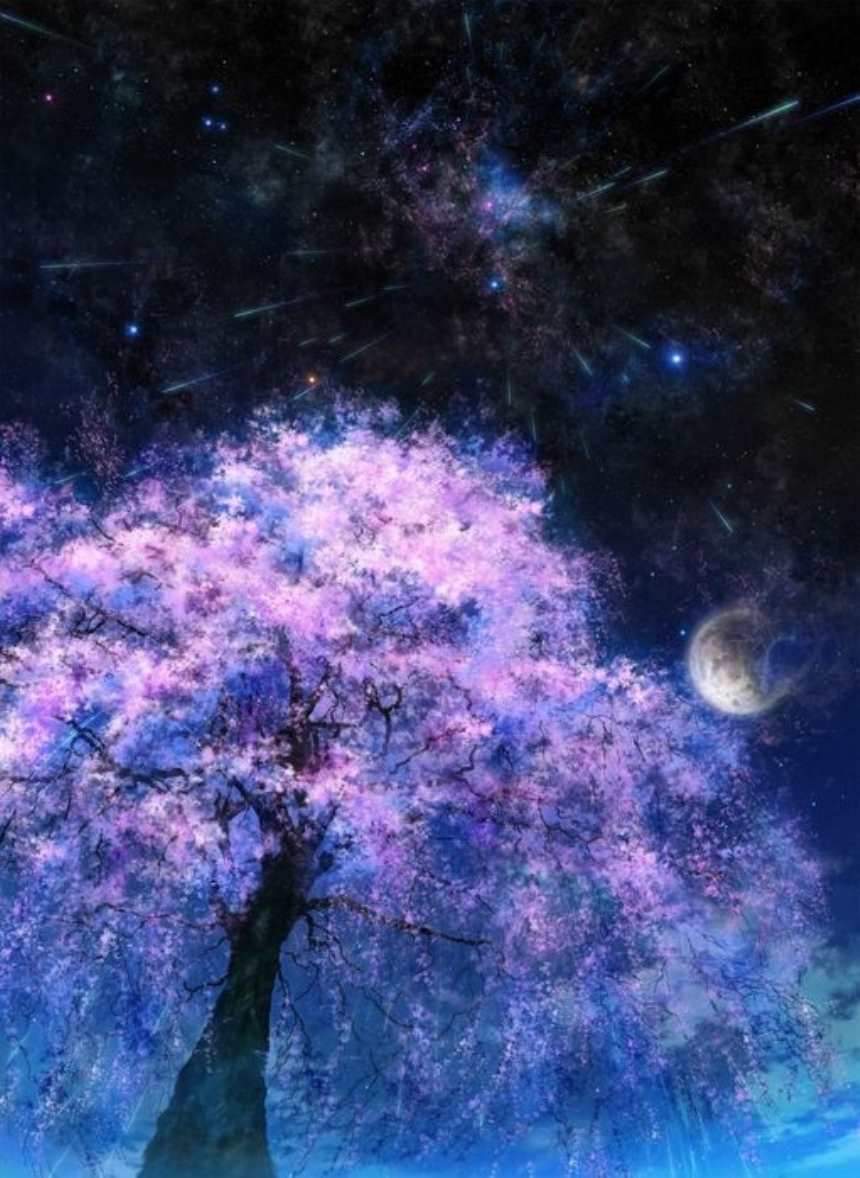 月亮下的盛开花朵的大树唯美图片(点击浏览下一张趣图)