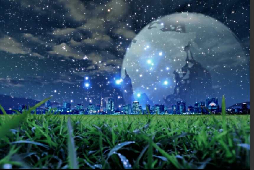坐在茂盛的草坪眺望远处的城市星光图片(点击浏览下一张趣图)