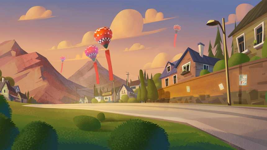 山村小路气球风景动漫图片(点击浏览下一张趣图)