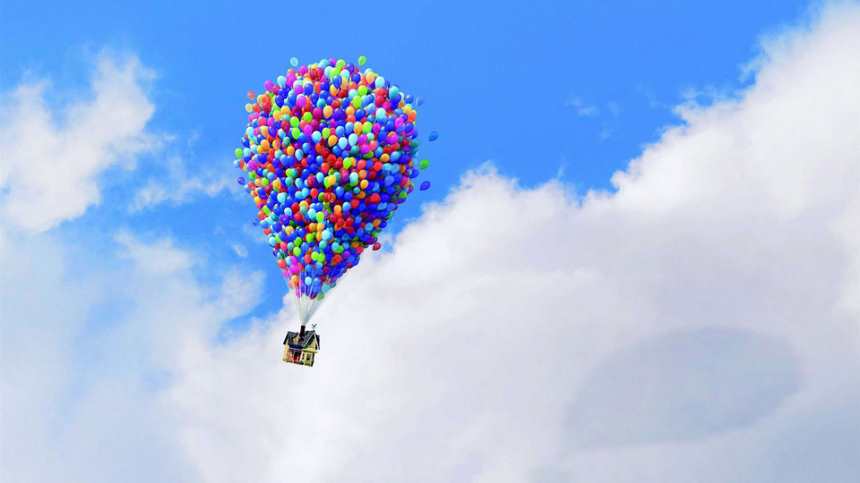 很多气球绑在一起升空蓝天背景图片(点击浏览下一张趣图)