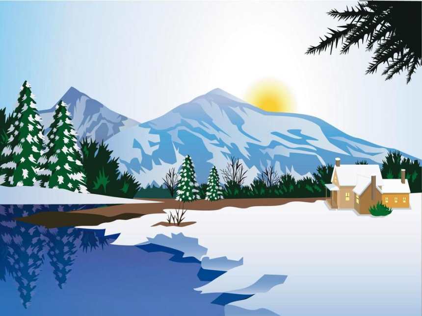冬日山村白雪皑皑日出动漫图片(点击浏览下一张趣图)