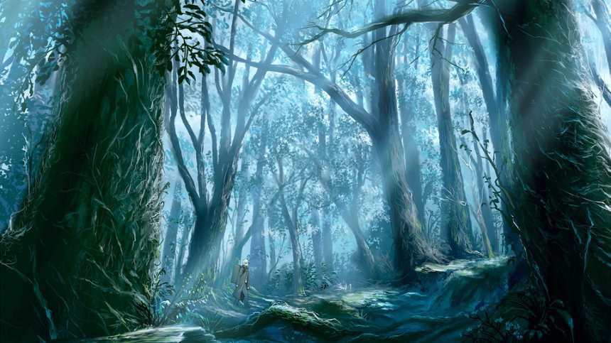 蓝色幽暗大树森林动漫图(点击浏览下一张趣图)
