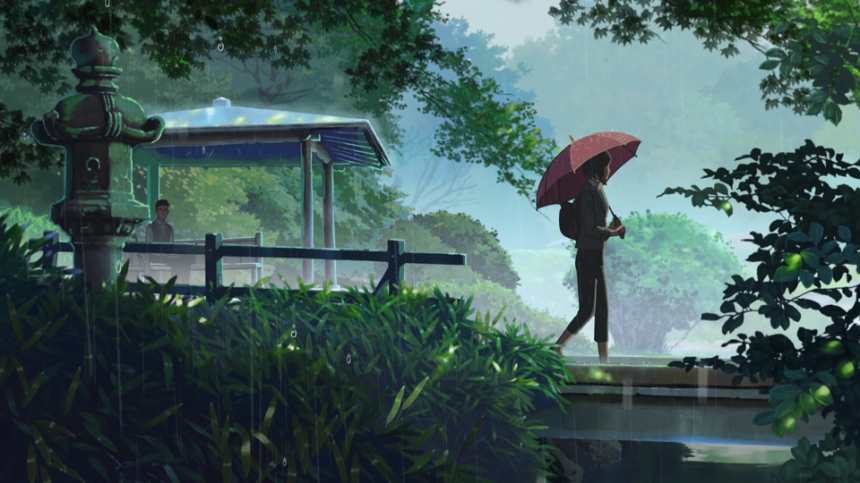 下雨一个人在打伞在公园站台图片(点击浏览下一张趣图)
