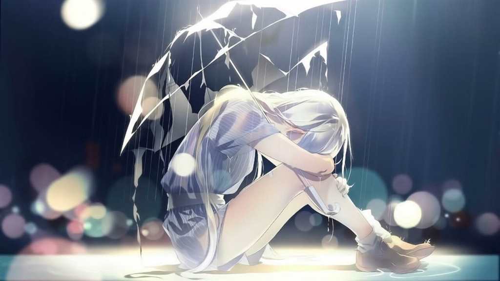 唯美伤感女生图片动漫伤感图片撑雨伞坐地上哭(点击浏览下一张趣图)