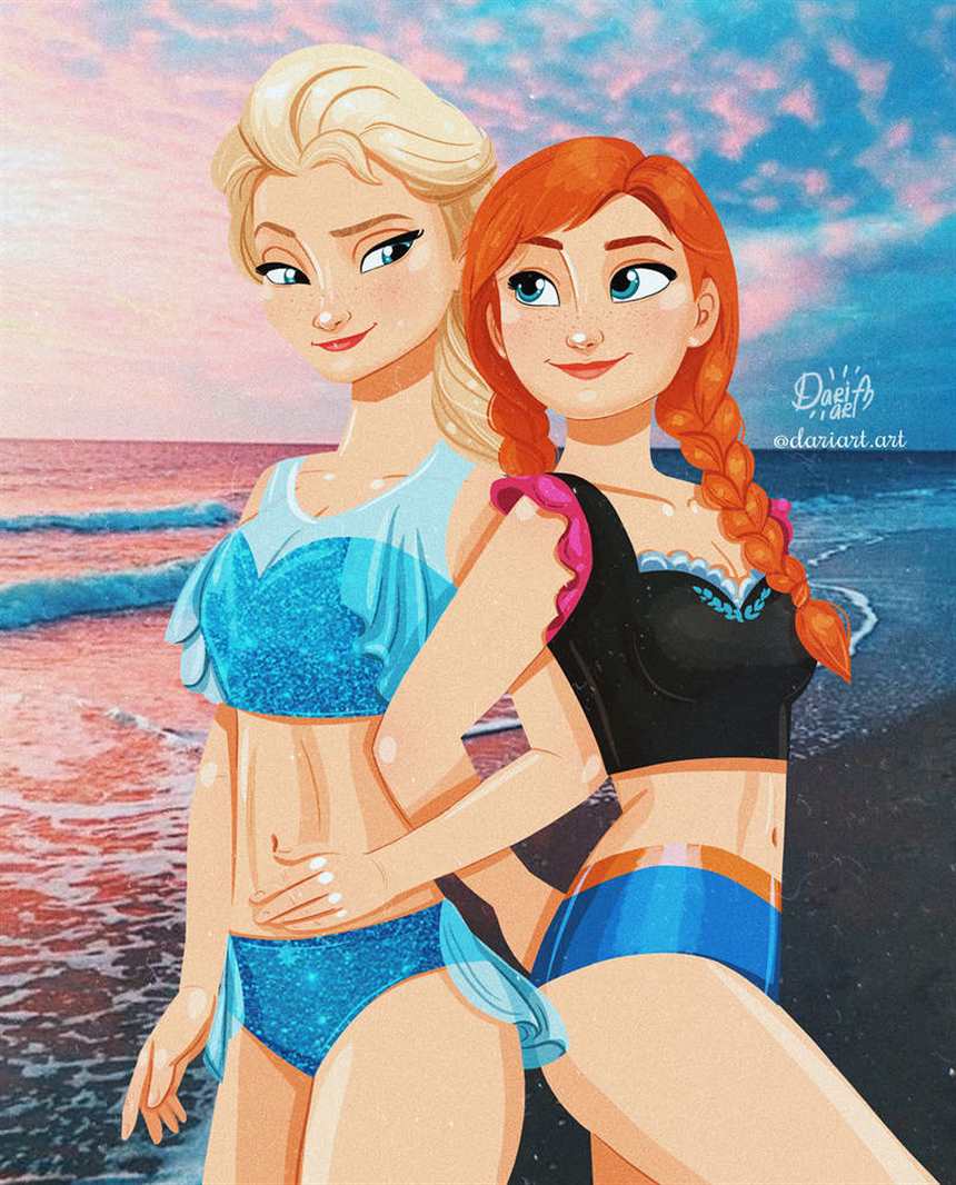 网路画家画出《迪士尼公主泳装》充满了夏日风情