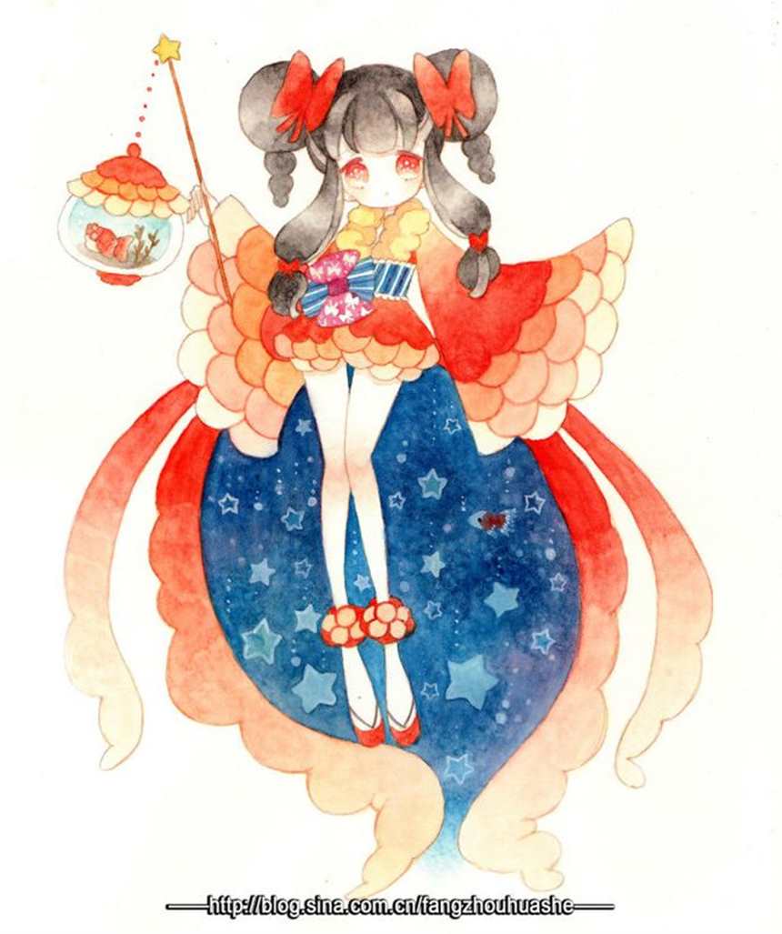 日本——画师蓝色子的水彩插画作品