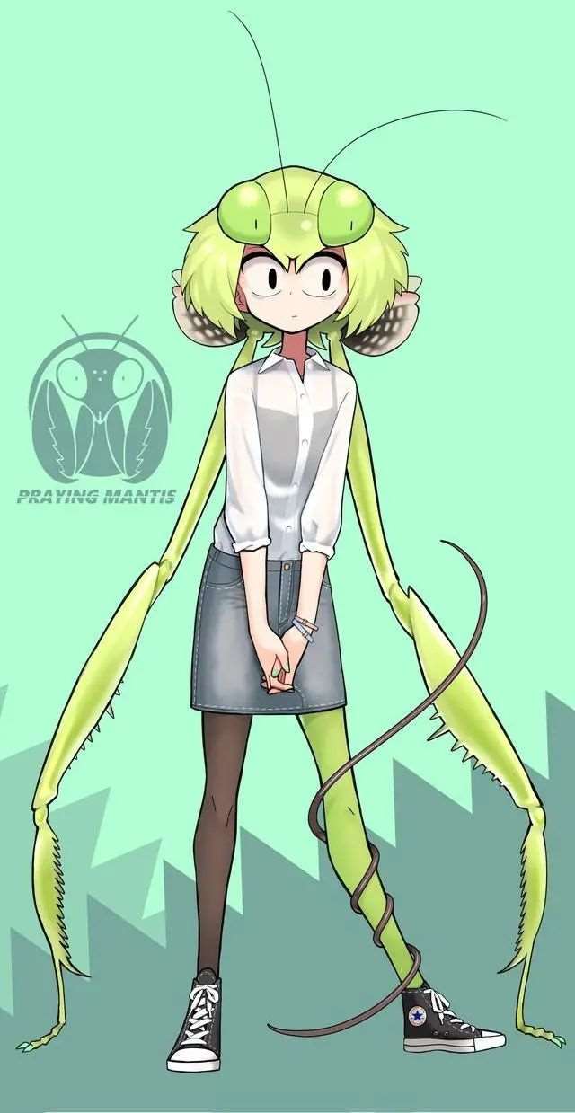 漫画《肉食JK Mantis秋山~虫虫料理研究部~》人形态的昆虫