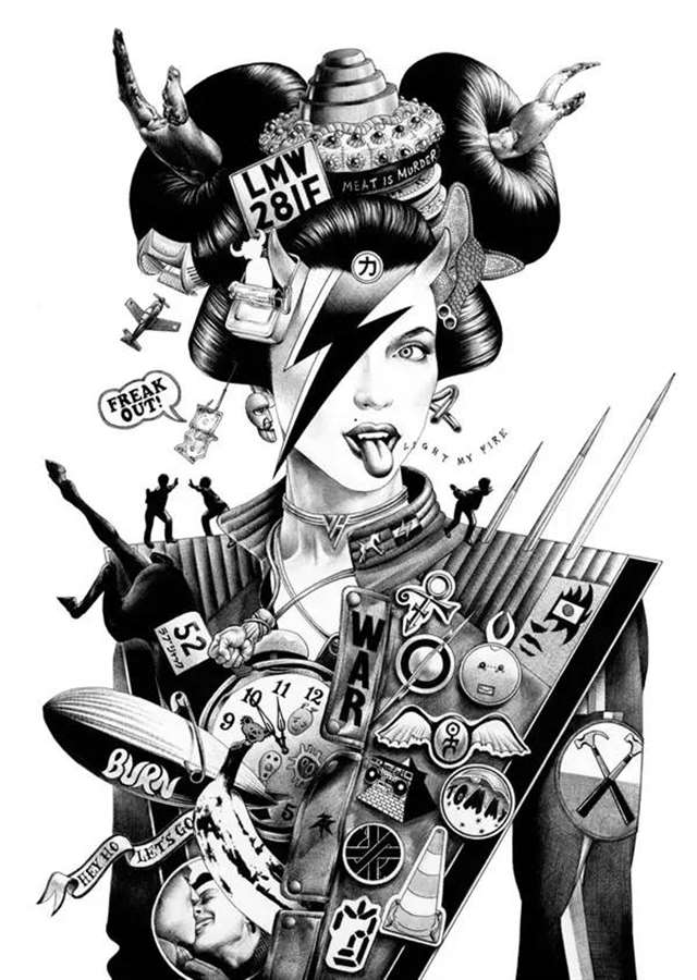 插画师 Shohei Otomo圆珠笔作画，画面精细血腥色情大胆