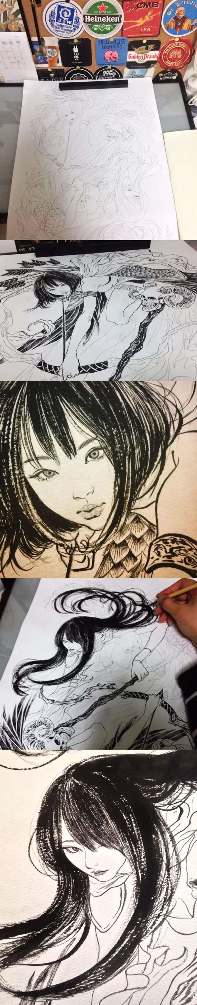 韩国插画师Zipcy中文名叫梁世恩手稿过程步骤