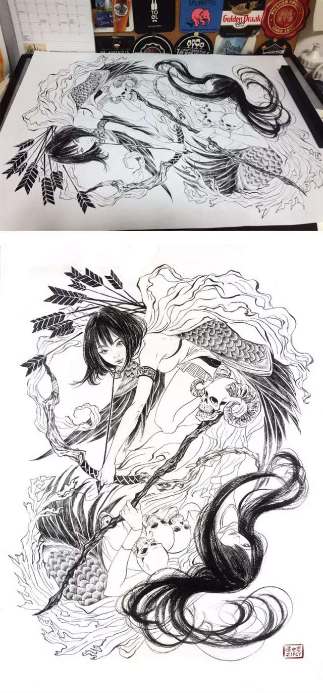 韩国插画师Zipcy中文名叫梁世恩手稿过程步骤