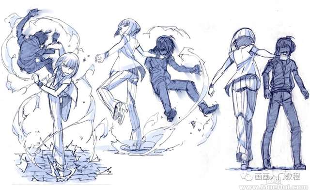  P站画师さきの新月（sakino shingetsu）的伪物语的动作姿势线稿图