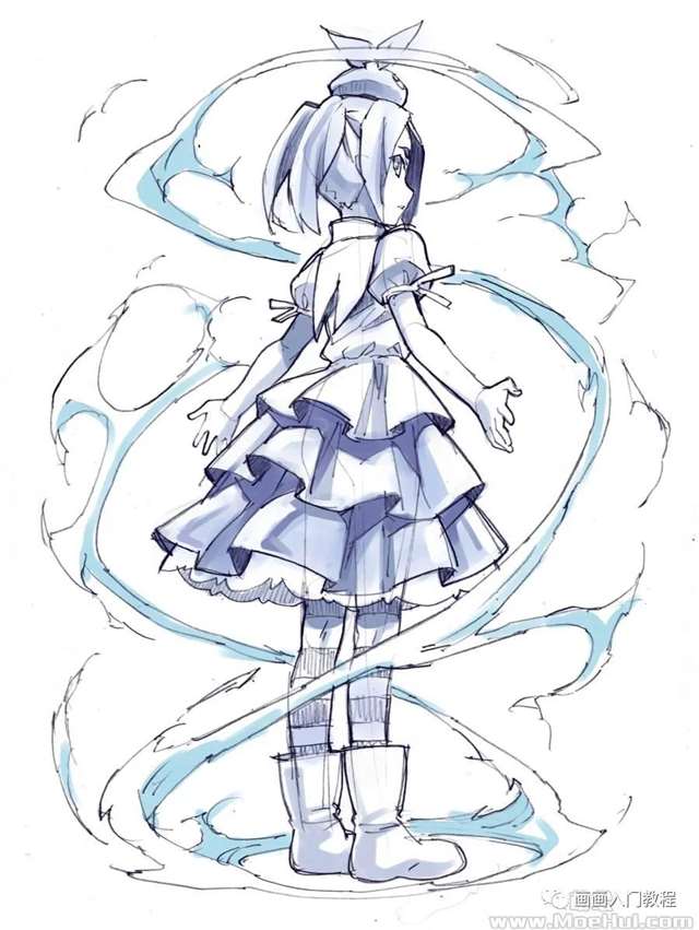  P站画师さきの新月（sakino shingetsu）的伪物语的动作姿势线稿图