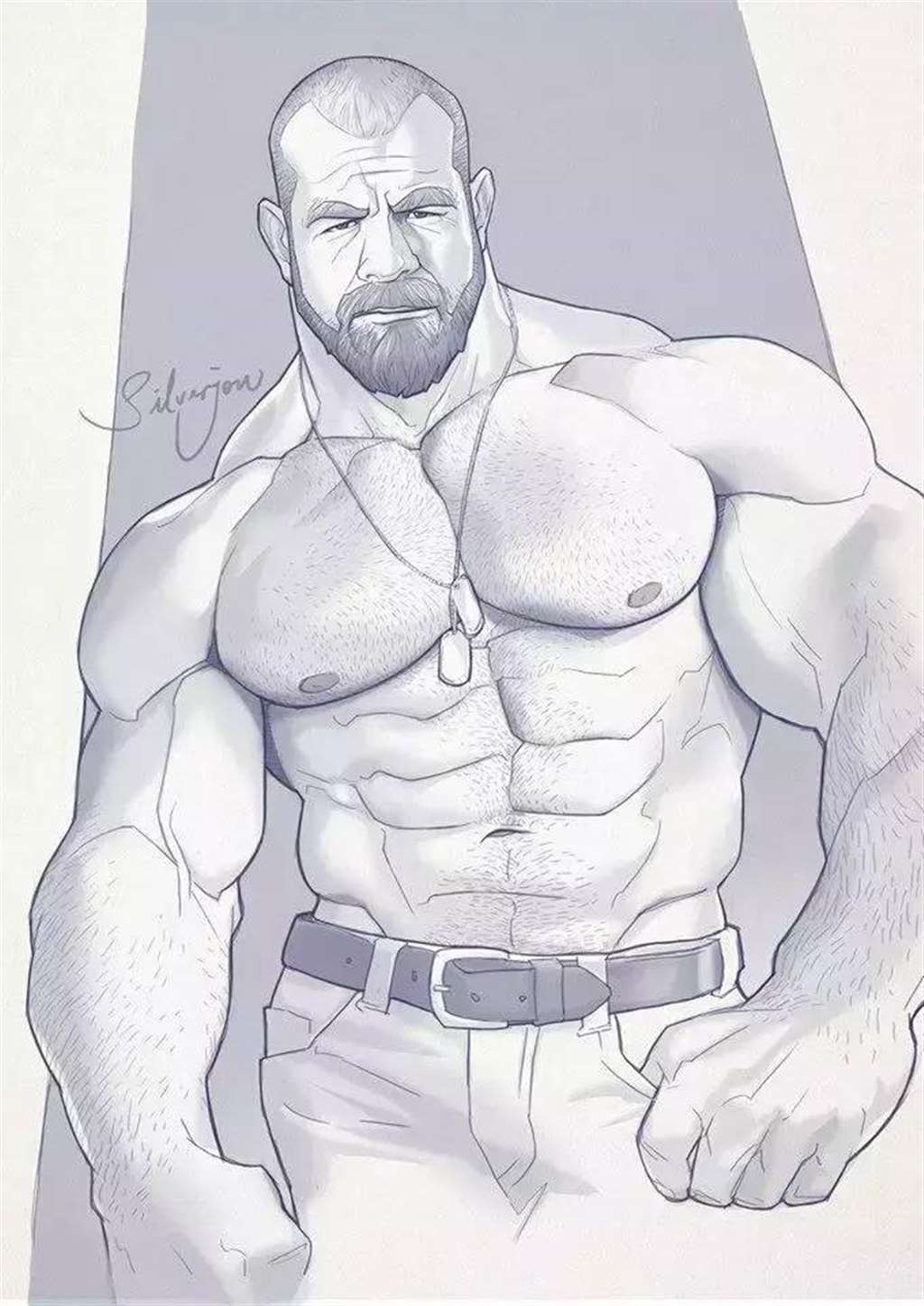 出自马来西亚同志画师SilverJow的肌肉男插画系列