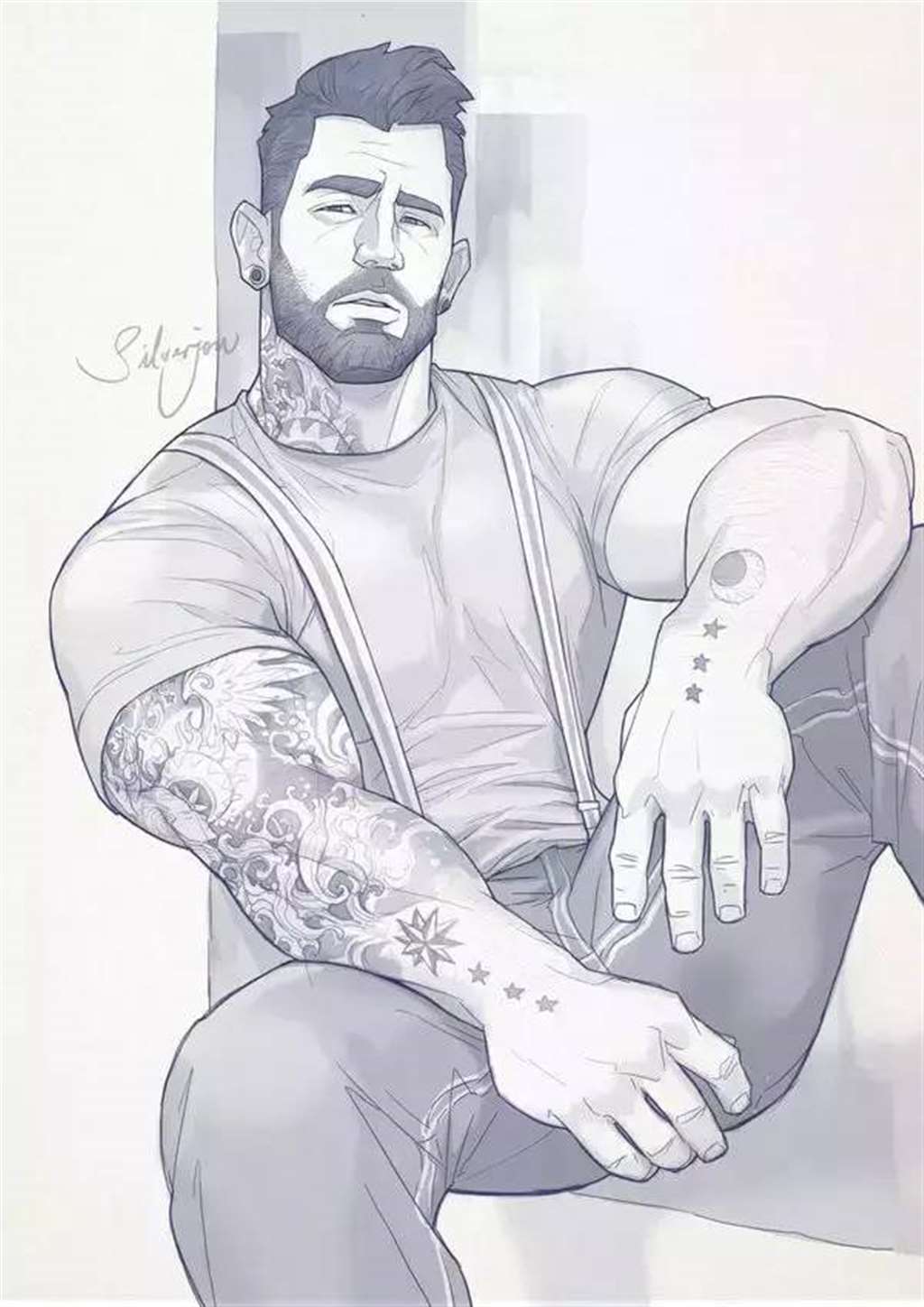 出自马来西亚同志画师SilverJow的肌肉男插画系列