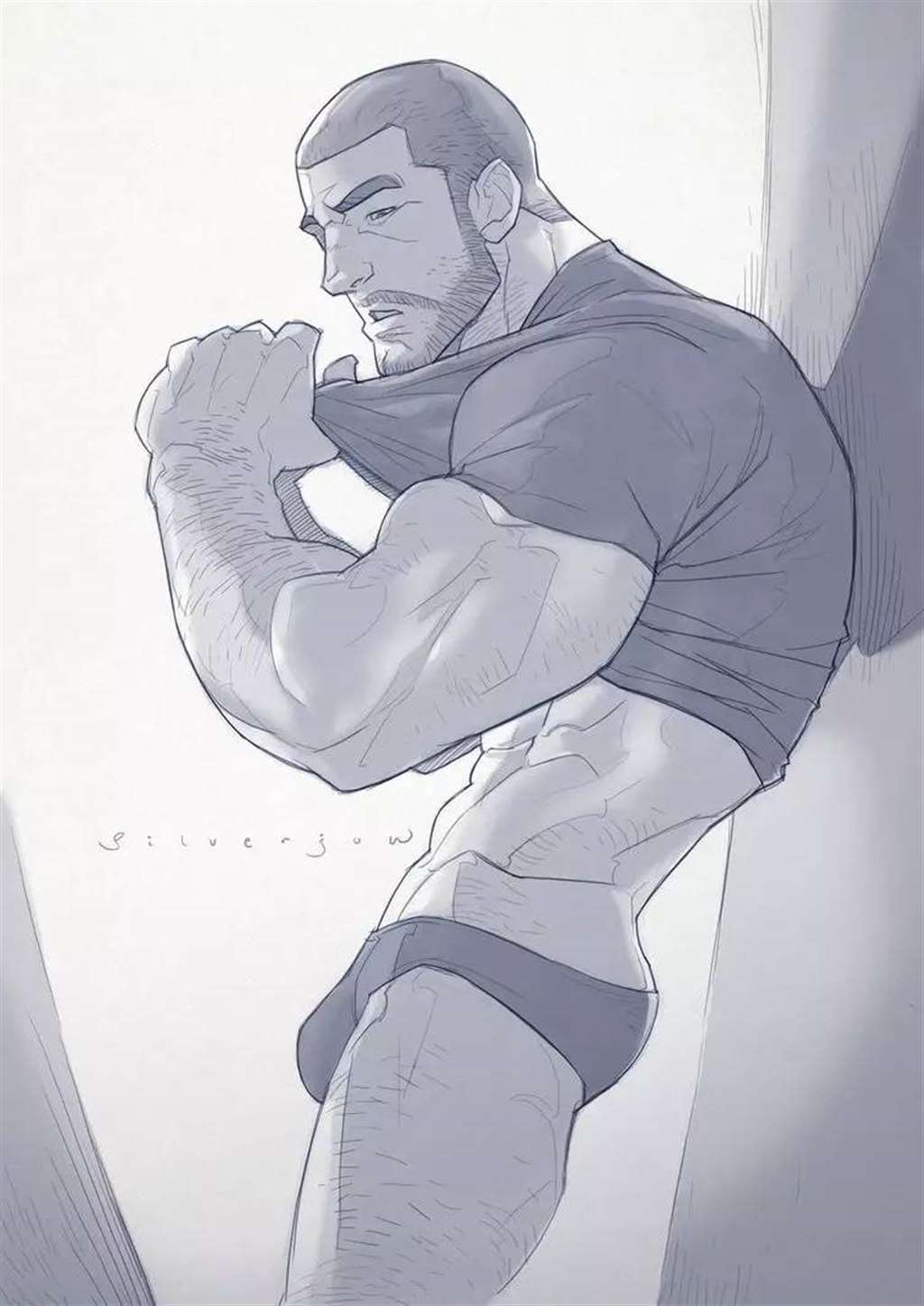 出自马来西亚同志画师SilverJow的肌肉男插画系列