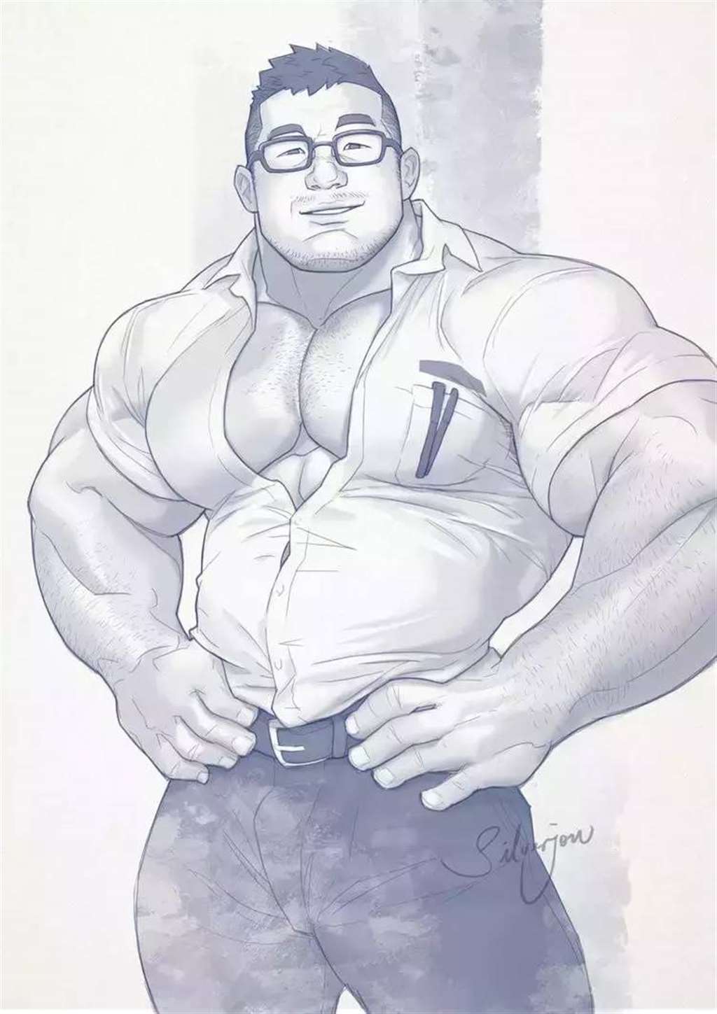 出自马来西亚同志画师SilverJow的肌肉男插画系列