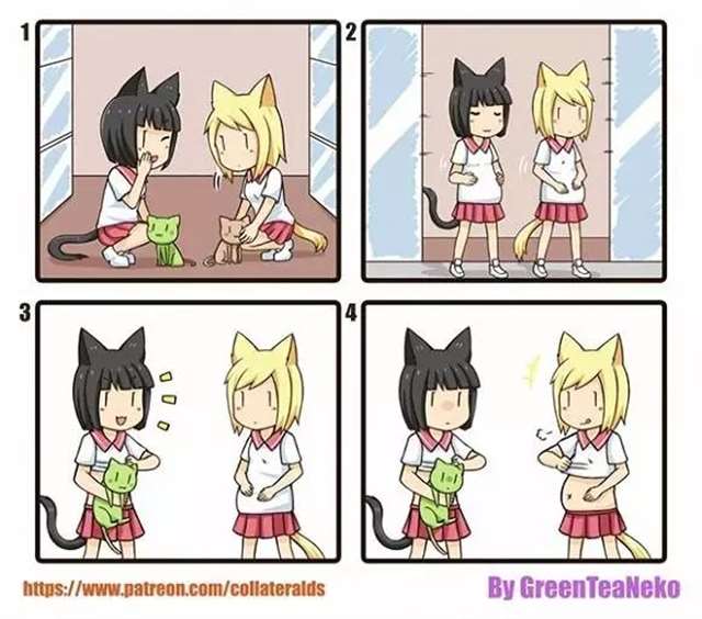 “greenteaneko”（绿茶猫）脑洞日常小四格漫画