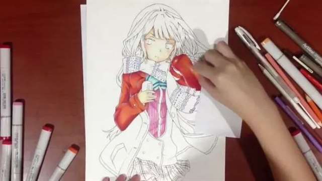 安达垣爱姬彩铅插画手绘