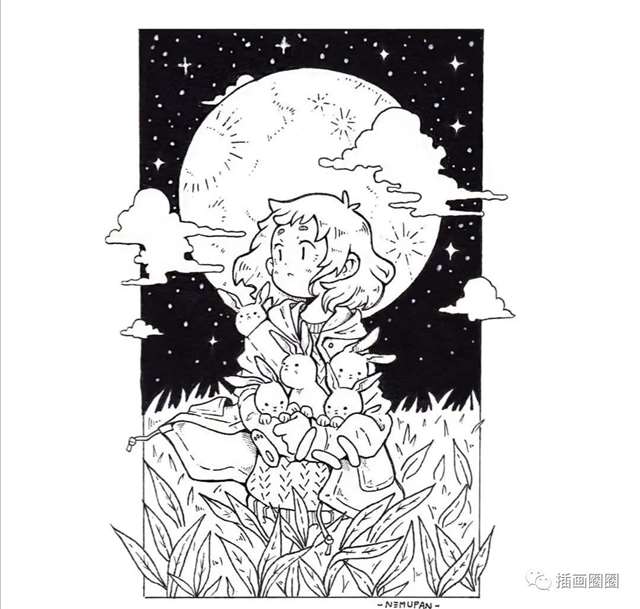 画师：ins：nemupan好看出效果的黑白少女