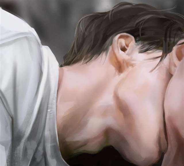 画师：Ryeomi I 려미 太太画的cp亲热图 这腹肌太性感了！