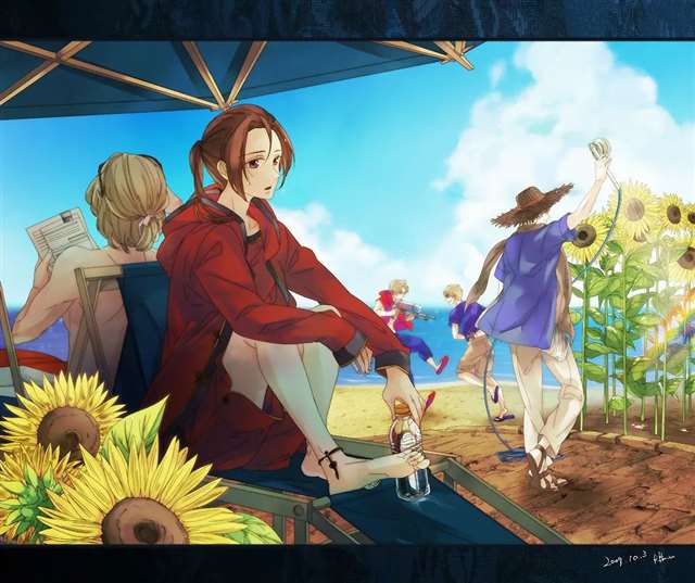 动漫人物壁纸 ·阿尔弗雷德·F·琼斯、亚瑟·柯克兰、弗朗西斯·波诺弗瓦、伊万·布拉金斯基、王耀(黑塔利亚)